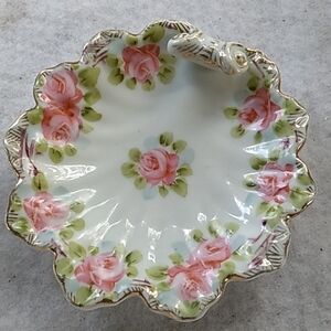 Vintage Nippon hand painted rose nut dish